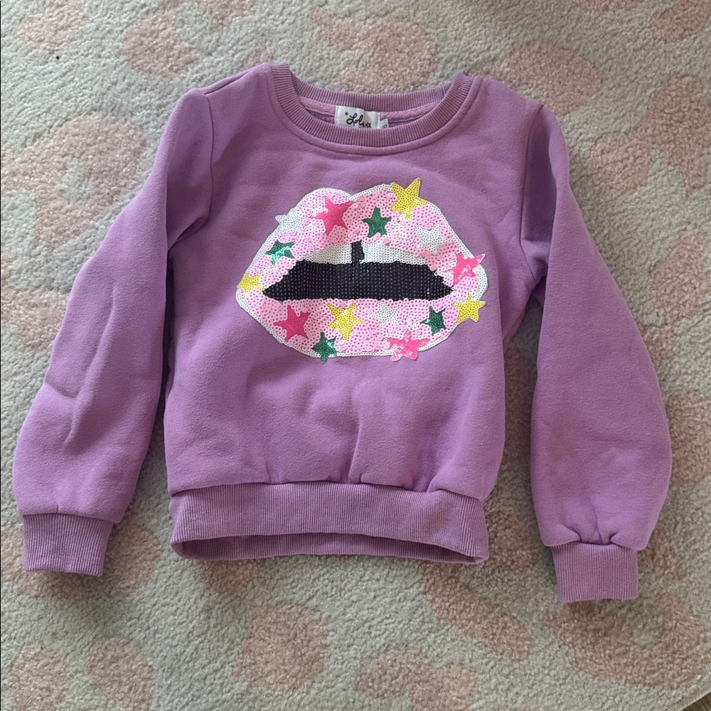 Lola + The Boys Lavender Sweatshirt with Sequin Lip Stars Size 6